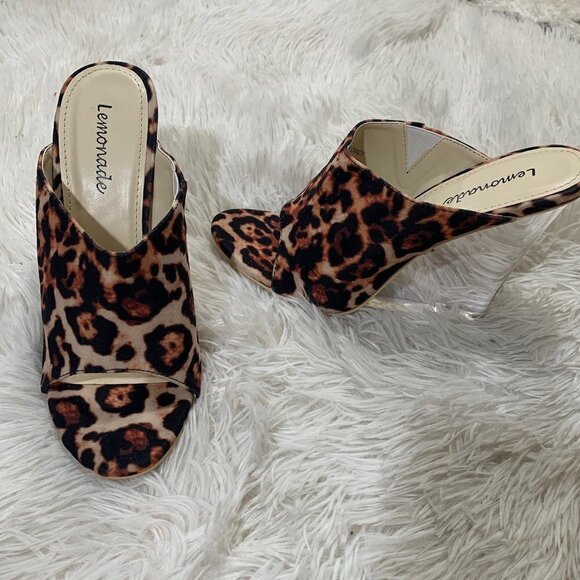 NEW Clear Wedge Platform Heel Leopard Print Open Toe SIZE 5.5 - Picture 2 of 8
